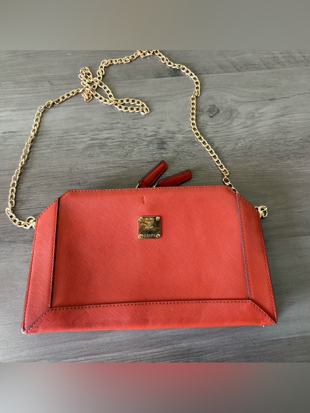 MCM Vintage Red Saffiano Leather Chain Shoulder Crossbody Bag Gold Hardware